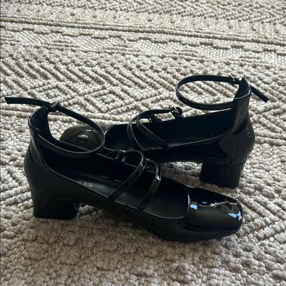 Black Patent Mary Jane Slingback Block Heel Shoes